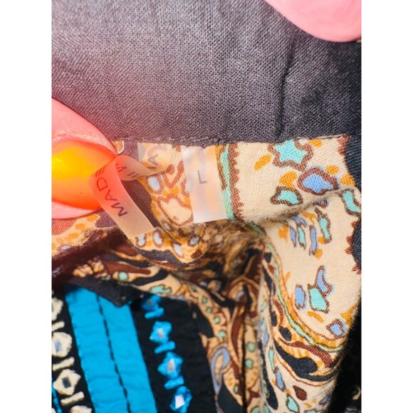 Soft Surroundings Paisley Tunic Dress L Black Blue 100% Cotton Boho Santa Fe - Picture 8 of 10